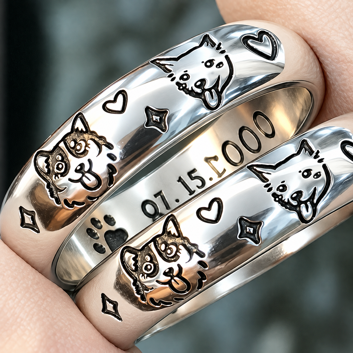 Oralie Sterling Silver Custom Pet Portrait Ring