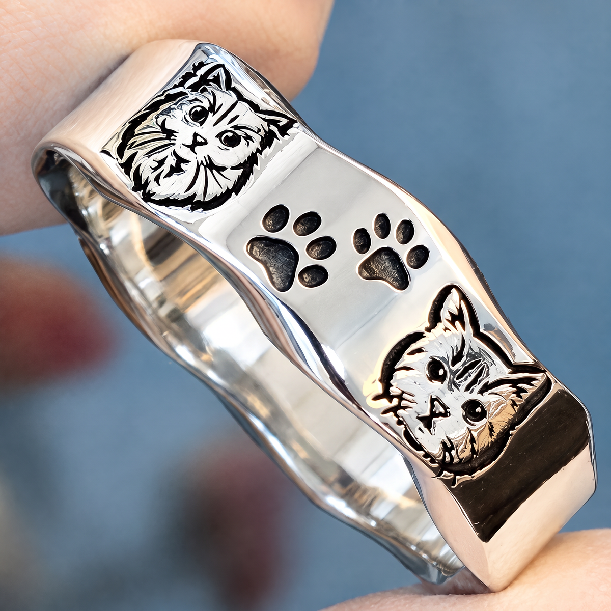 Oralie Sterling Silver Custom Pet Portrait Ring