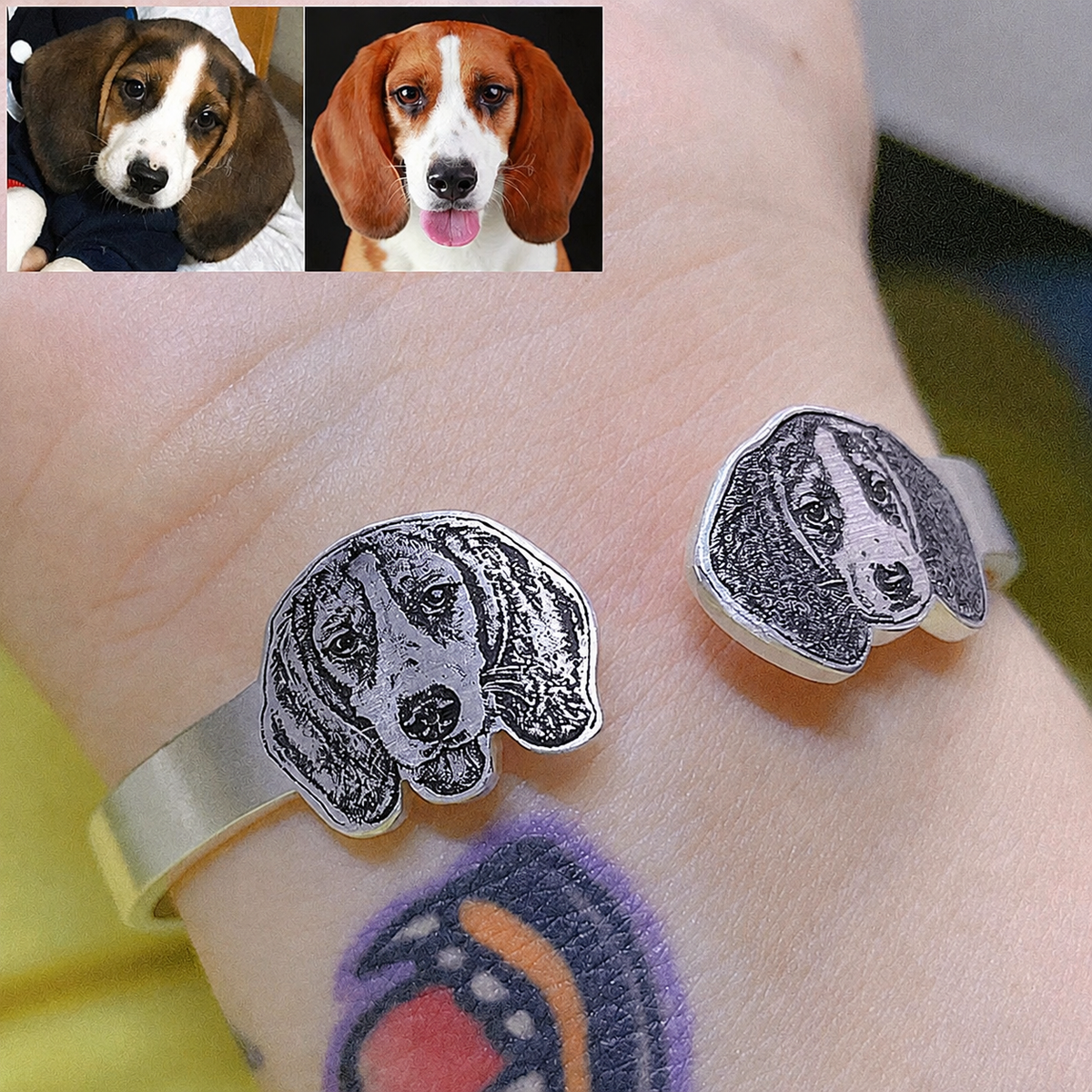 Sage Sterling Silver Custom Pet Portrait Bangle