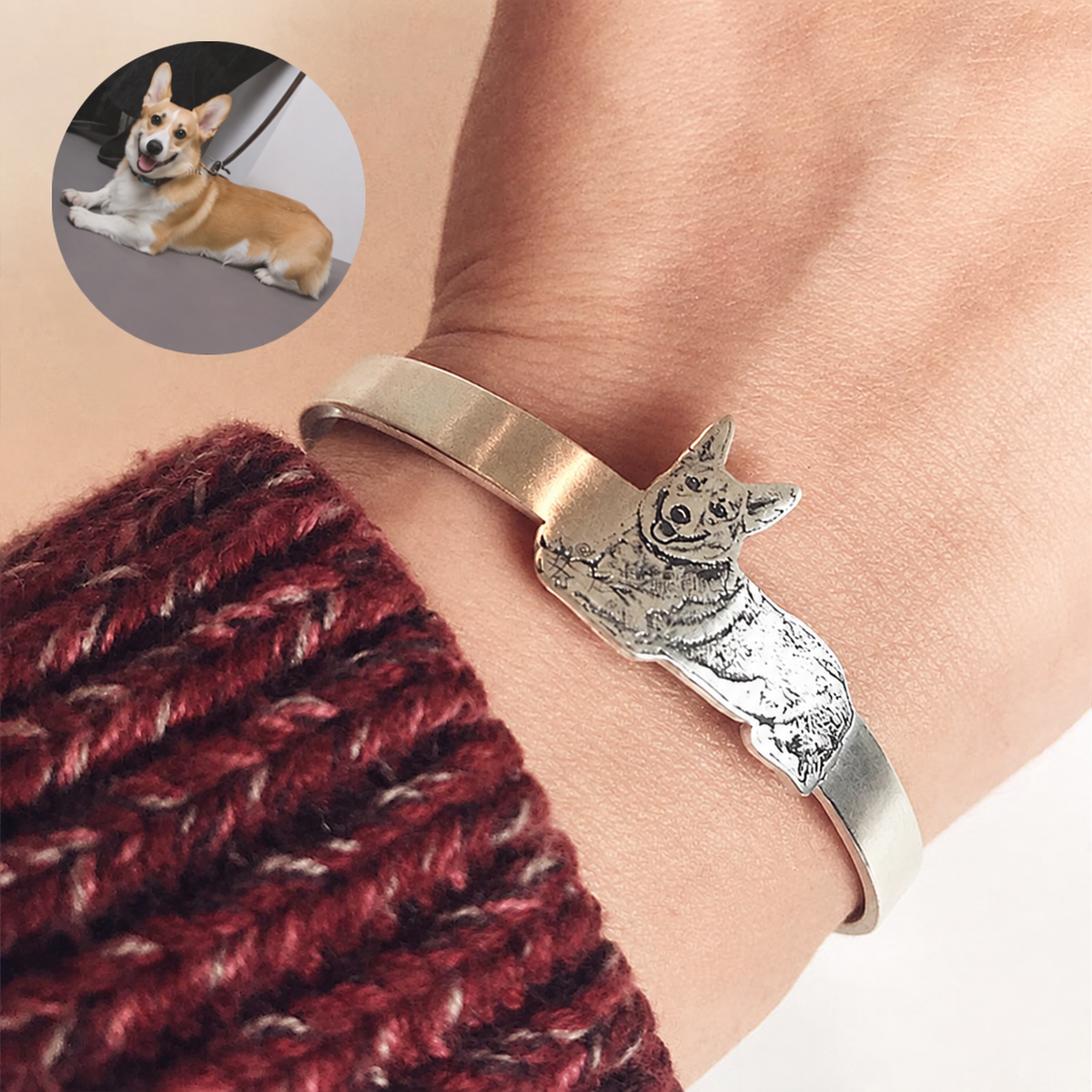 Sage Sterling Silver Custom Pet Portrait Bangle