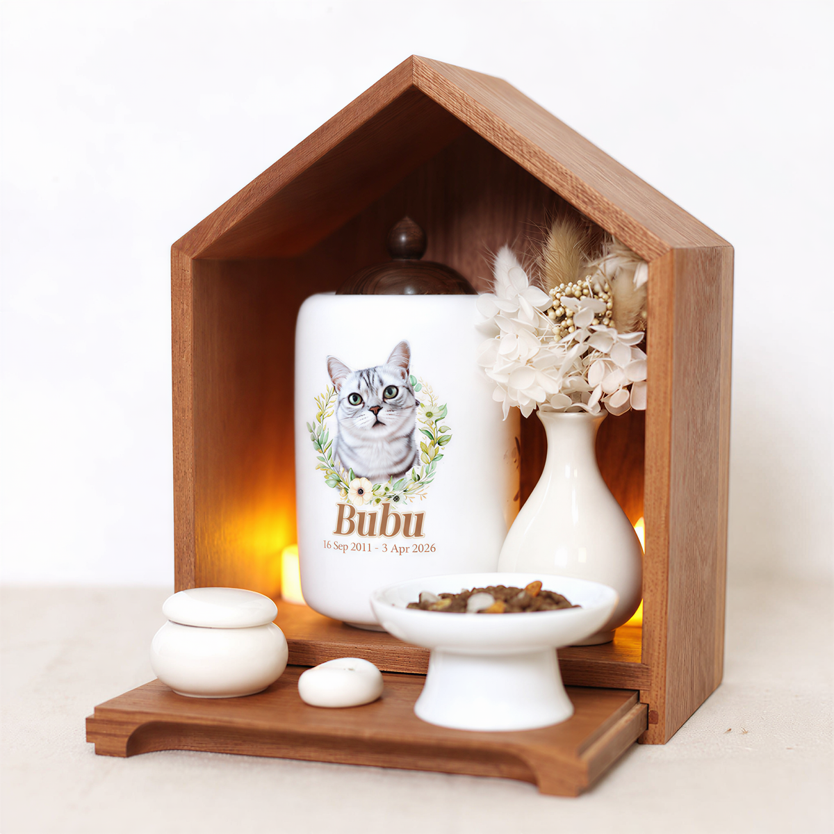 Venus Personalized Wooden Pet Memorial Shrine Set